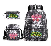 Anjinguang My Singing Monsters Backpack 3-Piece Anime Game School Bag 3D Printed Shoulder Bag Pencil Case for Students Teens Christmas Birthday Gifts