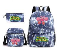 Anjinguang My Singing Monsters Backpack 3-Piece Anime Game School Bag 3D Printed Shoulder Bag Pencil Case for Students Teens Christmas Birthday Gifts