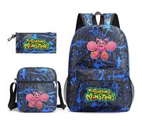 Anjinguang My Singing Monsters Backpack 3-Piece Anime Game School Bag 3D Printed Shoulder Bag Pencil Case for Students Teens Christmas Birthday Gifts