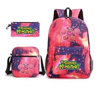 Anjinguang My Singing Monsters Backpack 3-Piece Anime Game School Bag 3D Printed Shoulder Bag Pencil Case for Students Teens Christmas Birthday Gifts