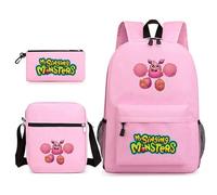 Anjinguang My Singing Monsters Backpack 3-Piece Anime Game School Bag 3D Printed Shoulder Bag Pencil Case for Students Teens Christmas Birthday Gifts