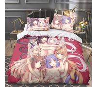 Anjinguang Nekopara Anime 3 Piece Bedding Set-Chocola/Vanilla 3D Single/Double/King Size Duvet Cover Set Cartoon Super Soft Quilt Cover 3pcs with Pillow Cover for Boys Girls Adults Bedroom