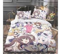 Anjinguang Nekopara Anime 3 Piece Bedding Set-Chocola/Vanilla 3D Single/Double/King Size Duvet Cover Set Cartoon Super Soft Quilt Cover 3pcs with Pillow Cover for Boys Girls Adults Bedroom