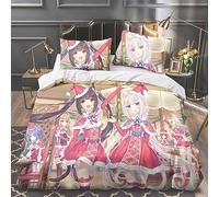 Anjinguang Nekopara Anime 3 Piece Bedding Set-Chocola/Vanilla 3D Single/Double/King Size Duvet Cover Set Cartoon Super Soft Quilt Cover 3pcs with Pillow Cover for Boys Girls Adults Bedroom