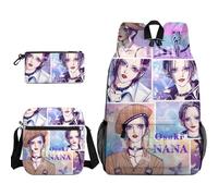 Anjinguang Osaki Nana Backpack 3-Piece Set Komatsu Nana 3D Printed Schoolbag with Shoulder Bag and Stationery Bag 3 in 1 Casual Travel Rucksack