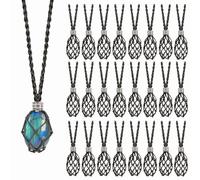 Anjiucc 24 Pack Crystal Cage Necklace Holder, Empty Stone Holder for Pendant, Hand-Woven Cord with Adjustable Length, 1.57 in, Nylon, No Gemstone