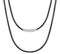 Anjiucc 2mm Waterproof Braided Leather Necklace Cord for Men with Stainless Steel Snap Clasp, Black Wax Rope Chain, 24", Waterproof Leather, No Gemstone