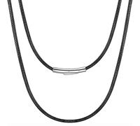 Anjiucc 2mm Waterproof Braided Leather Necklace Cord for Men with Stainless Steel Snap Clasp, Black Wax Rope Chain, 20 inches, Waterproof Leather, No Gemstone