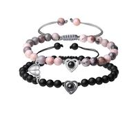 Anjiucc Couples Bracelets His and Her Matching Couple Natural Gemstone Beaded Bracelet 100 Languages I Love You Valentines Day, 6.5-11 inches, Stone, a-rhodonite+black obsidian