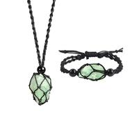 Anjiucc Handmade Natural Gemstone Crystal Necklace and Bracelet Set, Adjustable Length, generic, Nylon, green fluorite