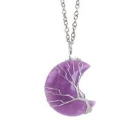 Anjiucc Handmade Necklace with Crystal Holder - Stainless Steel Stone Cage, Crystal Pendant Necklace, Quartz Gemstone Jewelry for Women and Men., Stainless Steel, Y-Amethyst
