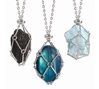 Anjiucc Handmade Necklace with Crystal Holder - Stainless Steel Stone Cage, Crystal Pendant Necklace, Quartz Gemstone Jewelry for Women and Men., Universal size, Gemstone, Amethyst