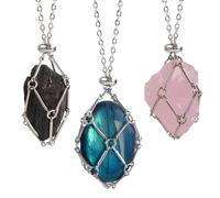 Anjiucc Handmade Necklace with Crystal Holder - Stainless Steel Stone Cage, Crystal Pendant Necklace, Quartz Gemstone Jewelry for Women and Men., Universal size, Gemstone, Amethyst