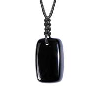 Anjiucc - Healing Crystal Natural Gemstone Pendant Necklace Adjustable Waxed Black Rope for Women Men, 1, Stone, Obsidian