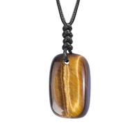 Anjiucc - Healing Crystal Natural Gemstone Pendant Necklace Adjustable Waxed Black Rope for Women Men, 1, Stone, Tiger's Eye