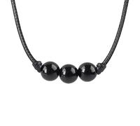 Anjiucc Lucky Beads Choker Necklace Gemstone Pendant Necklace with Adjustable Wax Rope Crystal Beads Choker for Men Women, 18-27.5 in, Stone, Black Agate