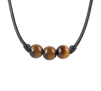 Anjiucc Lucky Beads Choker Necklace Gemstone Pendant Necklace with Adjustable Wax Rope Crystal Beads Choker for Men Women, 18-27.5 in, Stone, Black Agate