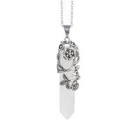 Anjiucc Natural Crystal Stone Pendulum Hexagonal Pointed Cone Pendant Stainless Steel Necklace 20 inches, Male and Female Necklace, Stainless Steel, m-clear quartz 1