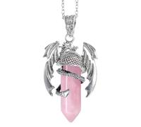 Anjiucc Natural Gemstone Cone Pendulum Pendant Stainless Steel Necklace 20 inches, Male and Female Necklace, Stainless Steel, o-rose quartz 3