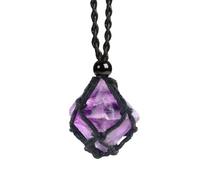 Anjiucc Natural Gemstone Crystal Pendant Necklace Stone Holder Hand Braided Cord with Adjustable Length for Women Men, 0.98-1.2 inches, Gemstone, A-Purple Fluorite