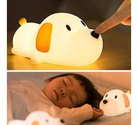 ANJOGIFT Puppy Night Light for Kid Soft Silicone Touch Control Timing Function Dog Night Lamp, LED Brightness Adjustable, White and Warm Switched, Type-C Rechargeable