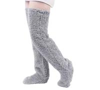 Anjoize Goose Down Knee Socks for Christmas, Soft Cozy Over The Knee Long Tube Sock, Warm and Fluffy, Suitable for Winter (Light Gray)