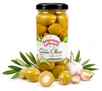 ANJOMAN 1x Garlic Stuffed Green Olives 358ml - Gourmet Mammoth Pitted Olives Jar, Vegan Mediterranean Snacking & Charcuterie Board