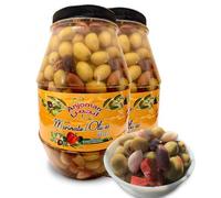 ANJOMAN 2 x Marinated Olive Milos - Green & Kalamata Pitted 3.3L Jars | Authentic Mediterranean Marinated Olives