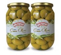 ANJOMAN 2 x Olive Green Whole - Mammoth 1L Jars | Authentic Mediterranean Whole Olives in Brine