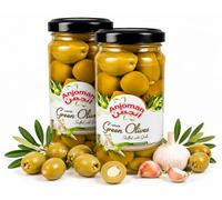 ANJOMAN 2X Garlic Stuffed Green Olives 358ml - Gourmet Mammoth Pitted Olives Jar, Vegan Mediterranean Snacking & Charcuterie Board