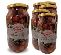 ANJOMAN 6 x Olive VOLOS Black Whole - Jumbo 1L Jars | Catering Pack | Authentic Greek Olives