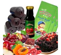 Anjoman Air Dried Fruit Leather Bar, 3 Sheets Pack, Fruit Snacks 7 Fruity Mix Power Duo: Pomegranate souse, Sour Paste (280g) & Lavashak Bars - Intense Flavor Bundle!