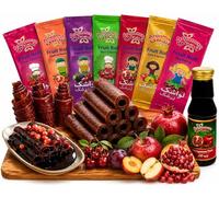 Anjoman Assorted Fruit Leather Bars Gift Bundle (980g Total) - 7 Extra Large Mediterranean Fruit Sheets (700g) with Tart Pomegranate Paste Dipping Sauce (280g), Vegan Lavashak Snack Pack