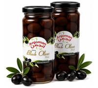 Anjoman Greek Whole Black Kalamata Olives in Brine 2 x 358ml Glass Jars - Authentic Volos Jumbo Black Olives Multipack for Gr ood Salad, Pizza & Tapas