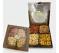 Anjoman Luxury Mixed Nuts Gift Box - Roasted & Salted Almonds, Pistachios, Cashews & Hazelnuts - Premium Wooden Presentation Set