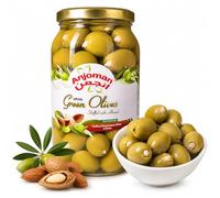 Anjoman Mammoth Green Olives Stuffed with Almond 1L Extra Large Premium Mediterranean Table Olives - Crunchy & Savory Gourmet Cocktail Olives for Charcuterie, Tapas & Grazing Boards 1 Litre Glass Jar