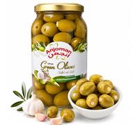 Anjoman Mammoth Green Olives Stuffed with Garlic 1L - Extra Large Premium Mediterranean Table Olives - Bold & Aromatic Gourmet Cocktail Olives for Dirty Martinis, Charcuterie & Tapas
