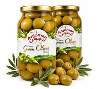 Anjoman Mammoth Green Whole Olives 2L Total (Pack of 2 x 1L Jars) - Extra Large Mediterranean Table Olives with Stone-in - Plump, Juicy & Crisp Whole Olives for Salads & Charcuterie Boards