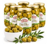 Anjoman Mammoth Green Whole Olives 6 x 1L (Bulk 6-Pack) - Extra Large Premium Mediterranean Table Olives with Stone-in - Plump, Juicy & Crisp Whole Olives for Catering, Charcuterie & Tapas