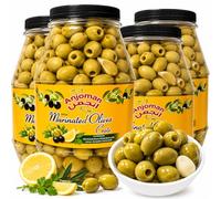 ANJOMAN Marinated Greek Olives Crete Mix - Lemon Zest, Garlic & Coriander Pitted Green Olives | 4 x 3.3L Bulk Catering Pack (13.2L Total)