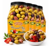 ANJOMAN Marinated Greek Olives Milos - Garlic Mushroom Herb Pitted Green & Kalamata Mix | 4 x 3.3L Bulk Jar Pack (13.2L Total)