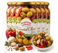 ANJOMAN Marinated Greek Olives Milos - Garlic & Pepper Pitted Green & Kalamata Mix | 6 x 1L Jars