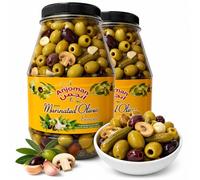 ANJOMAN Marinated Greek Olives Pasargad - Garlic & Herb Pitted Green & Kalamata Mix | 2 x 3.3L Jars