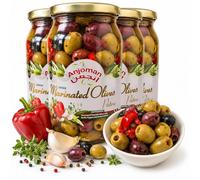 ANJOMAN Marinated Greek Olives Patra - Pitted Green, Black & Kalamata Mix with Garlic & Pepper | 4 x 1L Bulk Jar Pack (4L Total)