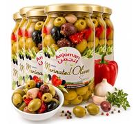 ANJOMAN Marinated Greek Olives Samos Blend - Pitted Green & Kalamata Olives, Garlic, Pepper, Herbs | 6 x 1L Jars Catering Pack