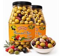 ANJOMAN Marinated Greek Olives Samos - Garlic & Pepper Pitted Green, Black & Kalamata Mix | 2 x 3.3L Bulk Jar Pack (6.6L Total)