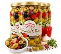 ANJOMAN Marinated Greek Olives Samos - Garlic Red Pepper & Herb Pitted Green, Black & Kalamata Mix | 4 x 1L Bulk Jar Pack (4L Total)