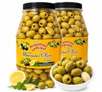 Anjoman Marinated Olive Crete 6.6L Total (2 x 3.3L Bulk Pack) - Premium Green Pitted Olives Marinated with Lemon & Coriander - Authentic Mediterranean Gourmet Appetizer - Ready-to-Serve Bulk Antipasto