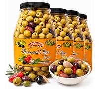 Anjoman Marinated Olive Samos 13.2L Total (4 x 3.3L Bulk Pack) - Premium Green & Black Kalamata Pitted Olive Mix - Authentic Mediterranean Gourmet Appetizer - Ready-to-Serve Antipasto