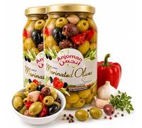 Anjoman Marinated Olive Samos 2 x 1L (Pack of 2) - Premium Three-Color Cocktail Mix of Pitted Green, Black & Kalamata Olives - Infused with Garlic, Red Pepper & Herbs - 2 litres Total
